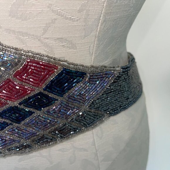 Vintage Belt Womens One Size OSFM Beaded Silver Multicolor Hook Loop Closure main image 8